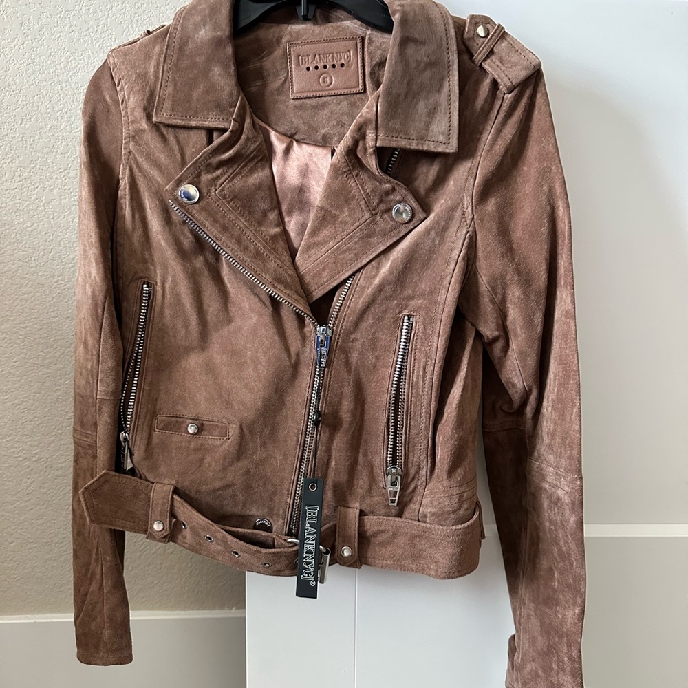NEW BlankNYC Genuine Suede Moto Jacket - Coffee Bean Brown - Women’s Size Small